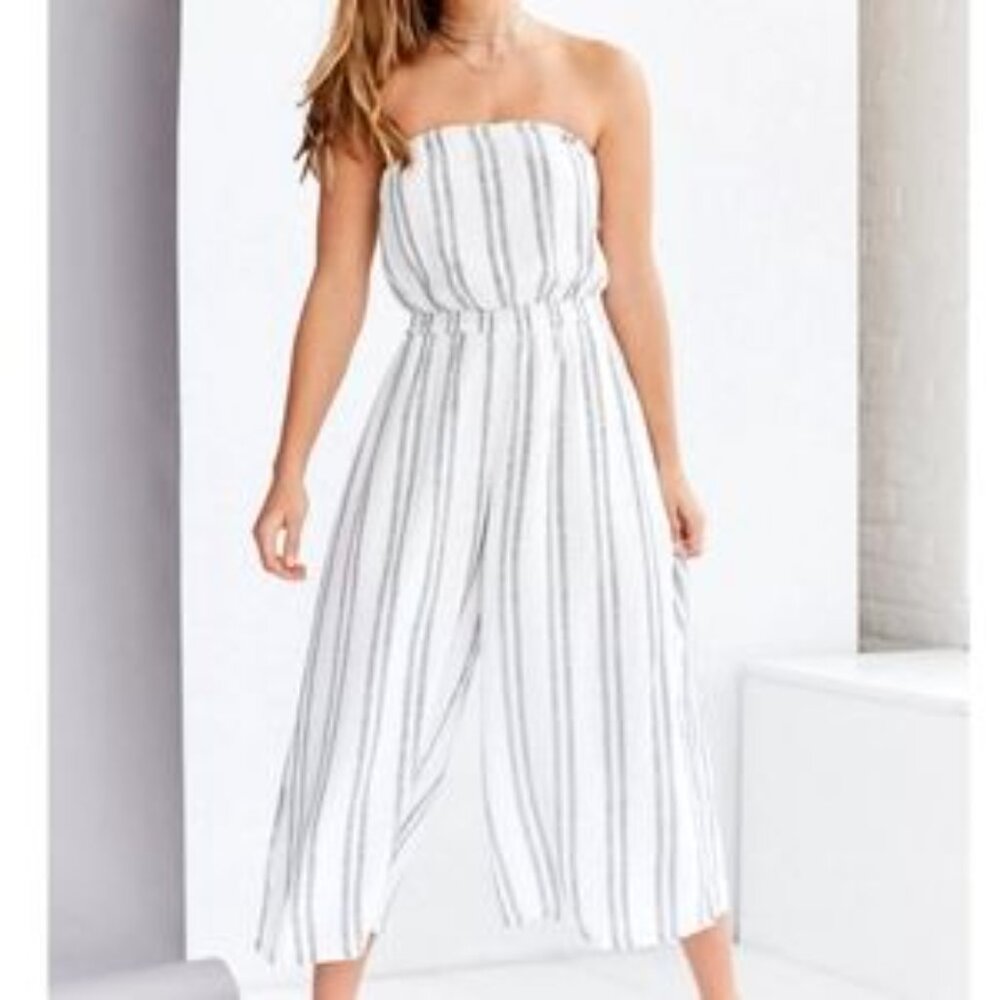 Naked Zebra Denim Blue & White Stripe Rayon Tube Top Cropped Pantsuit Jumper S